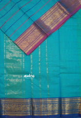 Ananda blue - Fusion chettinad cotton Horizontal lines with Ganga Jamuna Border