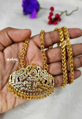 Aimpon traditional  Zircon Stone Gajalakshmi pendant dollar chain