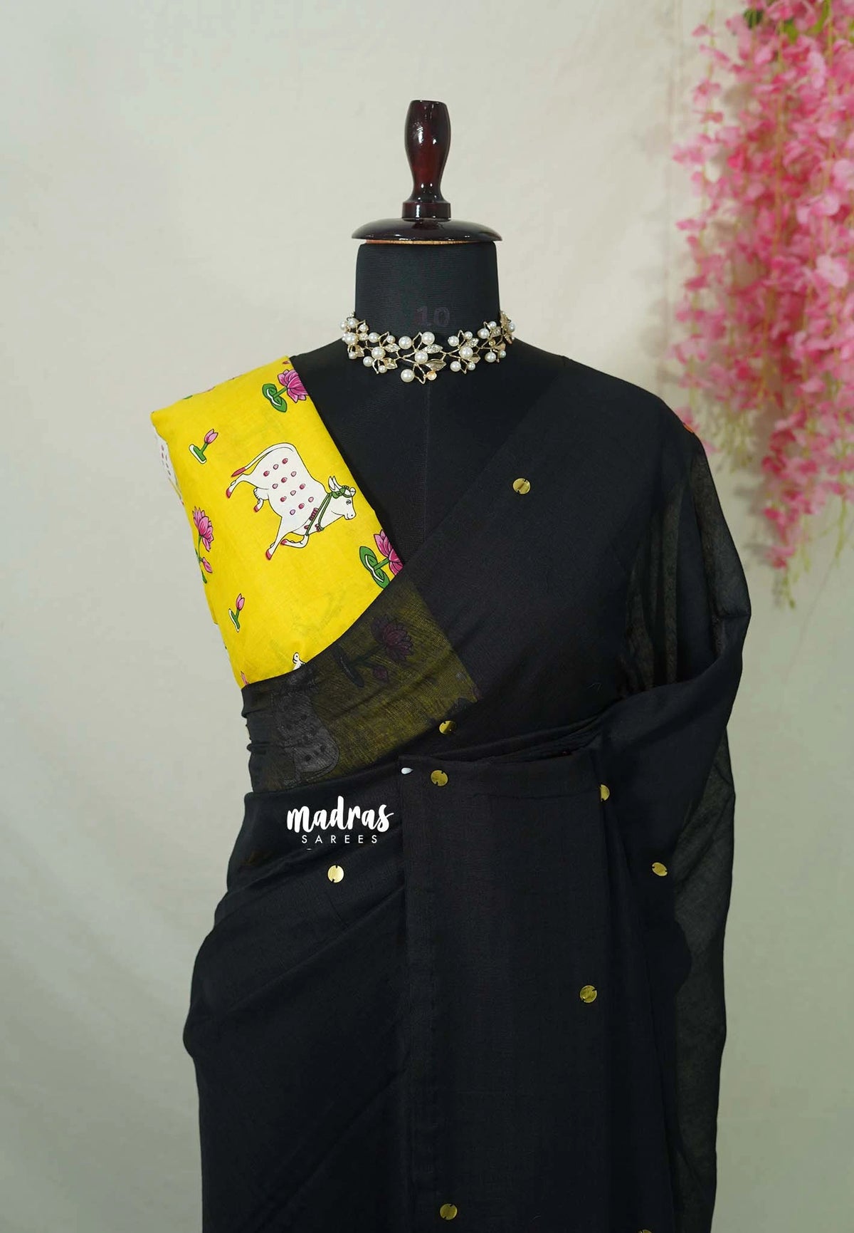 Midnight Black - Soft Mul Cotton Saree with Gini work and Double Blouse Combo - Best for Summer | Casual Wear