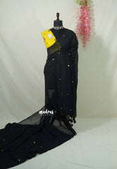 Midnight Black - Soft Mul Cotton Saree with Gini work and Double Blouse Combo - Best for Summer | Casual Wear