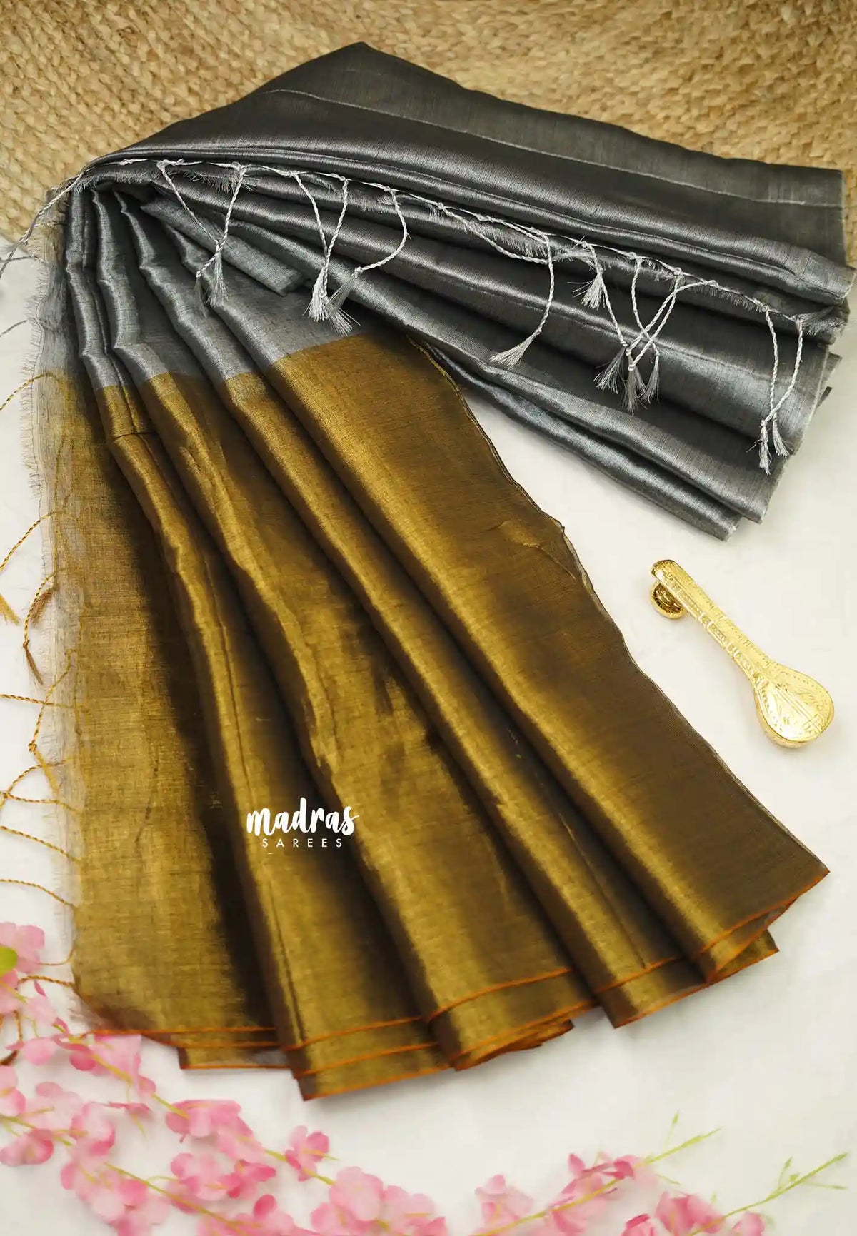 Soft Gold and silver Half and Half Tissue khadi