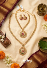 Premium 1 Gram Gold polish AD Stone Trendy Bridal Haram Set with Earrings
