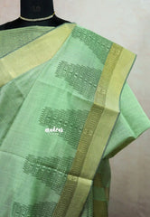 Haasini - Soft Bamboo cotton with kolam Murugan temple prints - Pastel green