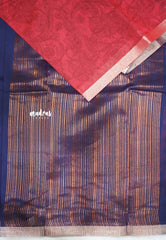 Haasini - Soft Bamboo cotton pen kalamkari with embroidery blouse - Cherry red silver border