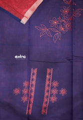 Haasini - Soft Bamboo cotton pen kalamkari with embroidery blouse - Cherry red silver border