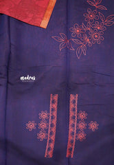 Haasini - Soft Bamboo cotton pen kalamkari with embroidery blouse - Cherry red copper border