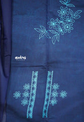 Haasini - Soft Bamboo cotton pen kalamkari with embroidery blouse - Peaock blue skirt border