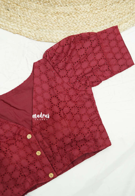 Aazhi pure cotton hakoba blouse - Maroon