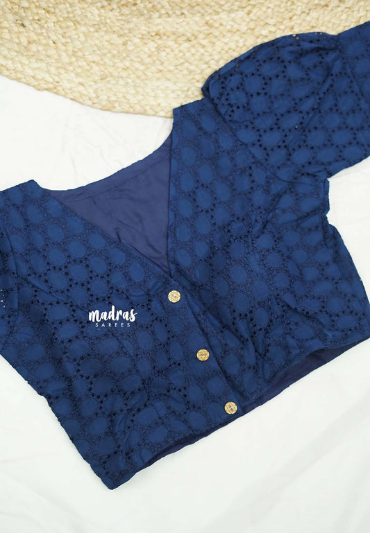 Aazhi pure cotton hakoba blouse - Navy blue