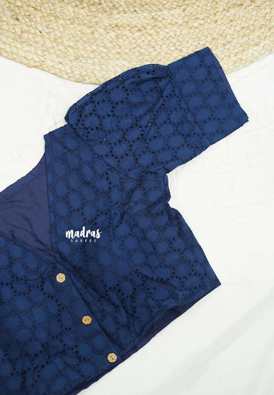 Aazhi pure cotton hakoba blouse - Navy blue