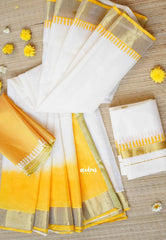 (Pre-Booking) Hand-Painted South Cotton Haldi Special Saree & Raw Silk Dhoti Combo for Couples