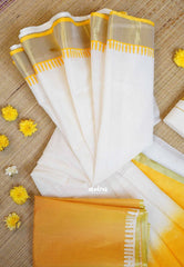 (Pre-Booking) Hand-Painted South Cotton Haldi Special Saree & Raw Silk Dhoti Combo for Couples