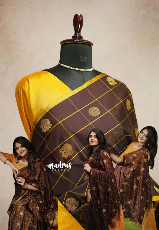 (PRE-BOOKING) Coffee brown - Hamsavalli – Soft Silk Elegance rudraksham mayil kattam body