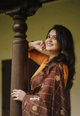 (PRE-BOOKING) Coffee brown - Hamsavalli – Soft Silk Elegance rudraksham mayil kattam body