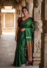 Bottle Green - Hamsavalli – Soft Silk Elegance rudraksham mayil kattam body contrast blouse - Perfect for Festive Wear