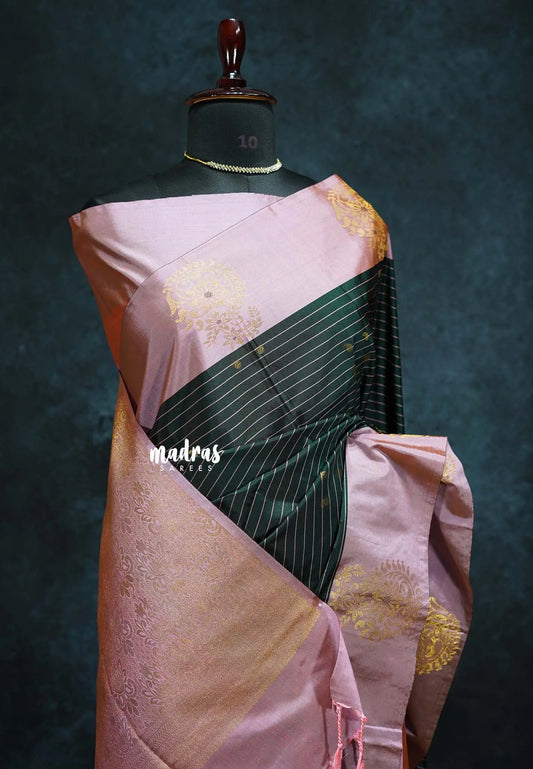 Royal Deep Green - Hamsavalli – Soft silk with stripes weaving mango small border rich pallu