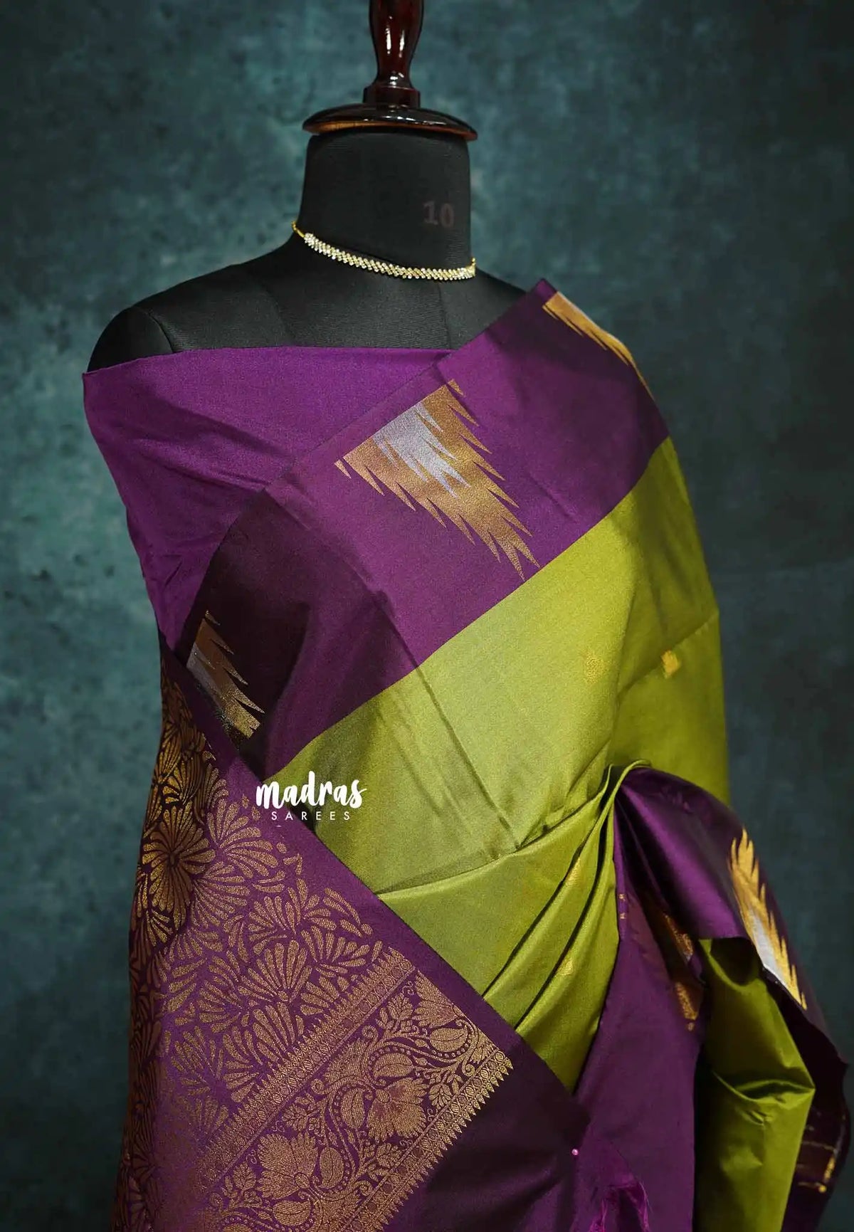 Chutney green with Purple - Hamsavalli – Soft Silk Elegance saree with temple weaving rich pallu