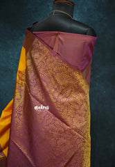Mango yellow with Muted pink - Hamsavalli – Soft Silk Elegance saree with temple weaving rich pallu