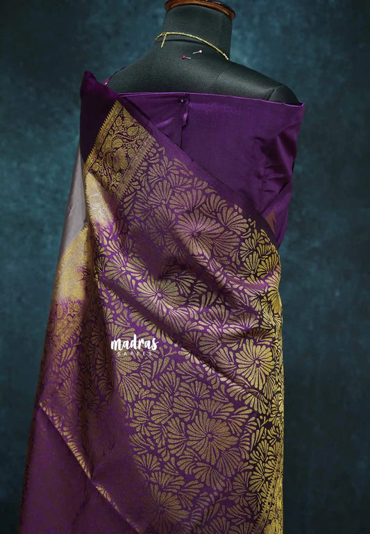 Purple grey with Purple - Hamsavalli – Soft Silk Elegance saree with temple weaving rich pallu
