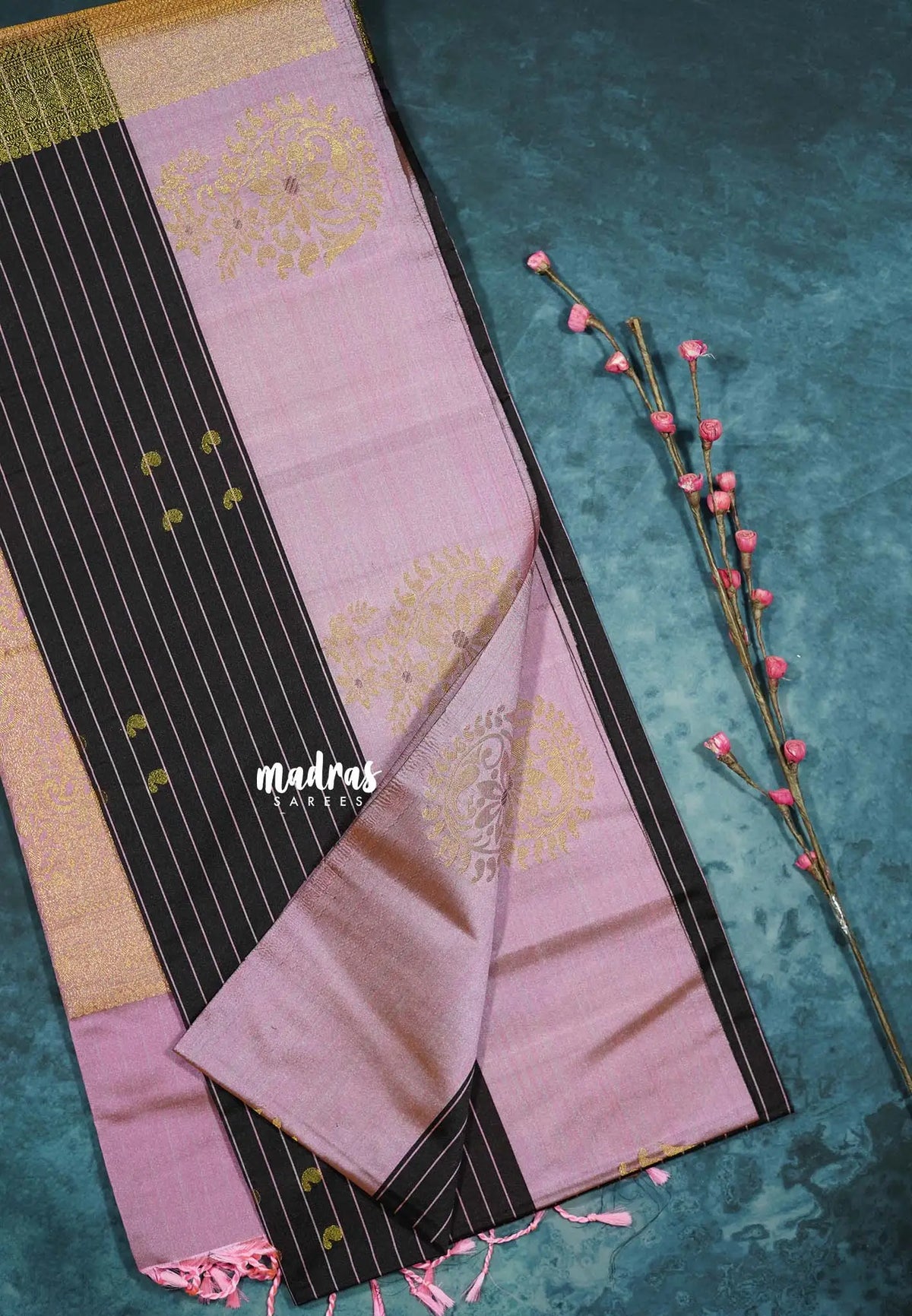 Dark chocolate brown - Hamsavalli – Soft silk with stripes weaving mango small border rich pallu