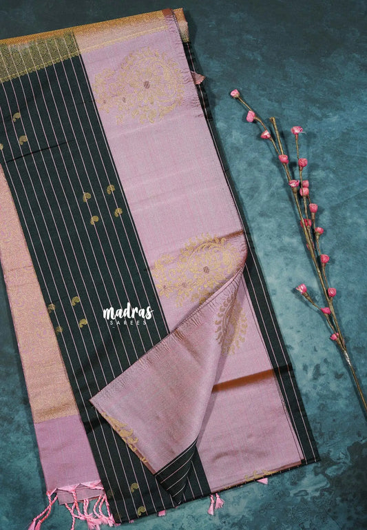Royal Deep Green - Hamsavalli – Soft silk with stripes weaving mango small border rich pallu