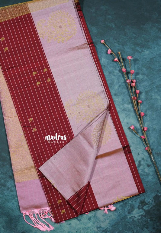 Majestic Maroon with Gold - Hamsavalli – Soft silk with stripes weaving mango small border rich pallu