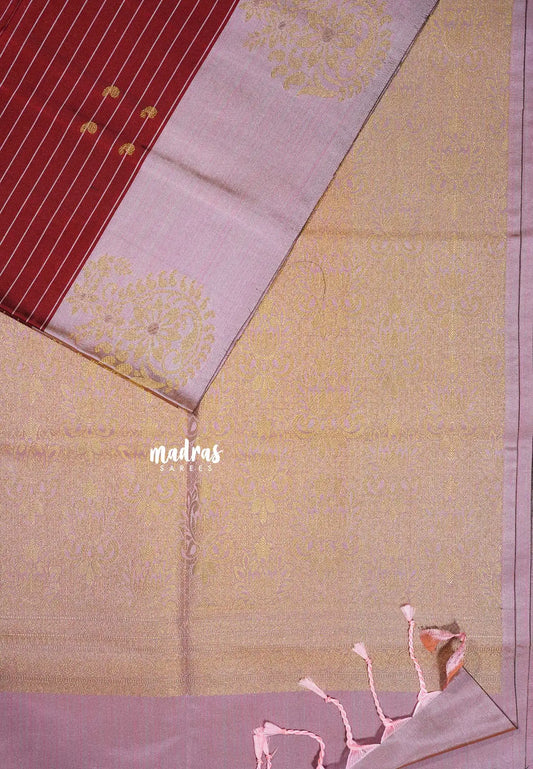 Majestic Maroon with Gold - Hamsavalli – Soft silk with stripes weaving mango small border rich pallu