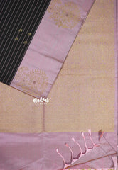 Dark chocolate brown - Hamsavalli – Soft silk with stripes weaving mango small border rich pallu