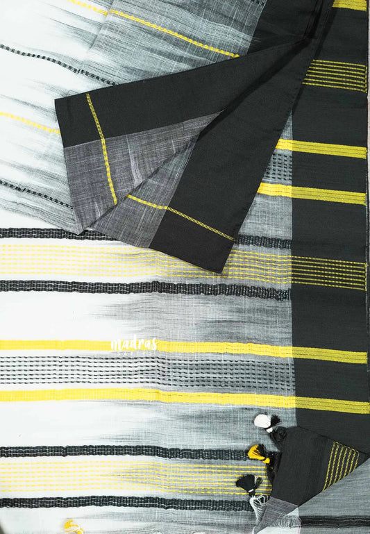 100 count Handmade Ikkat Khadi linen - Black and white