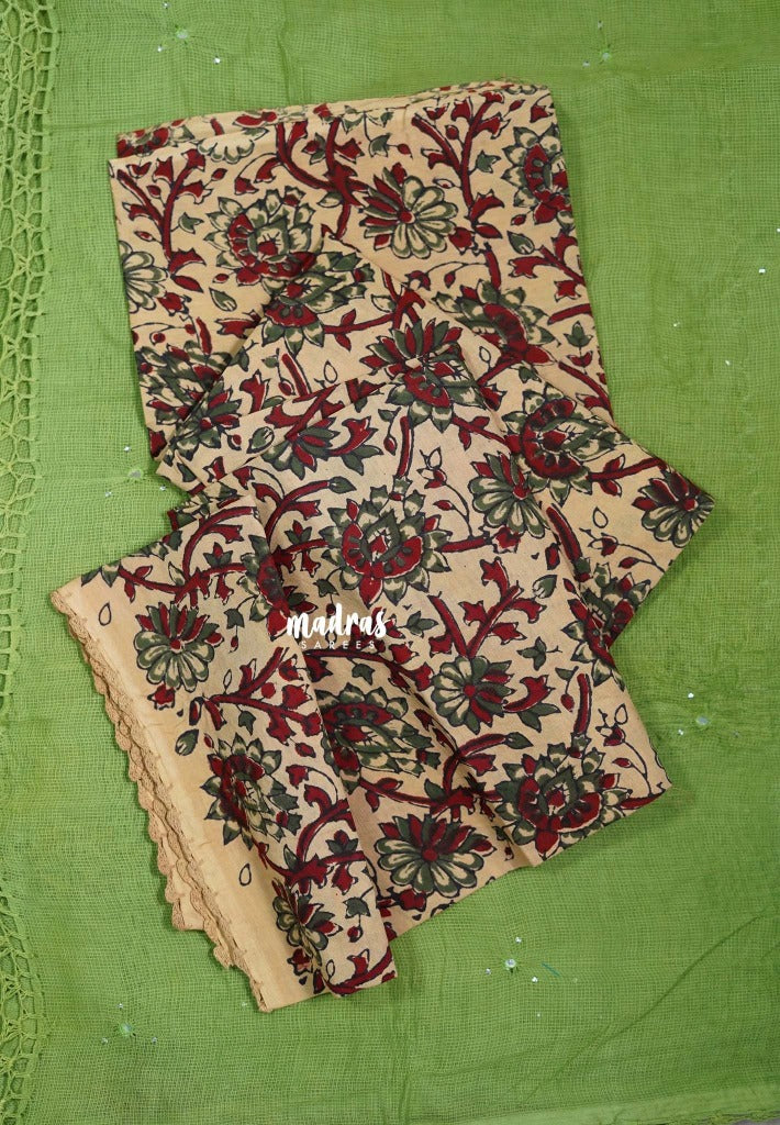 Sage Green - Shalini - Handmade Pure Kota Cotton with Crochet Handwork - Best for Office Wear / Hightea party