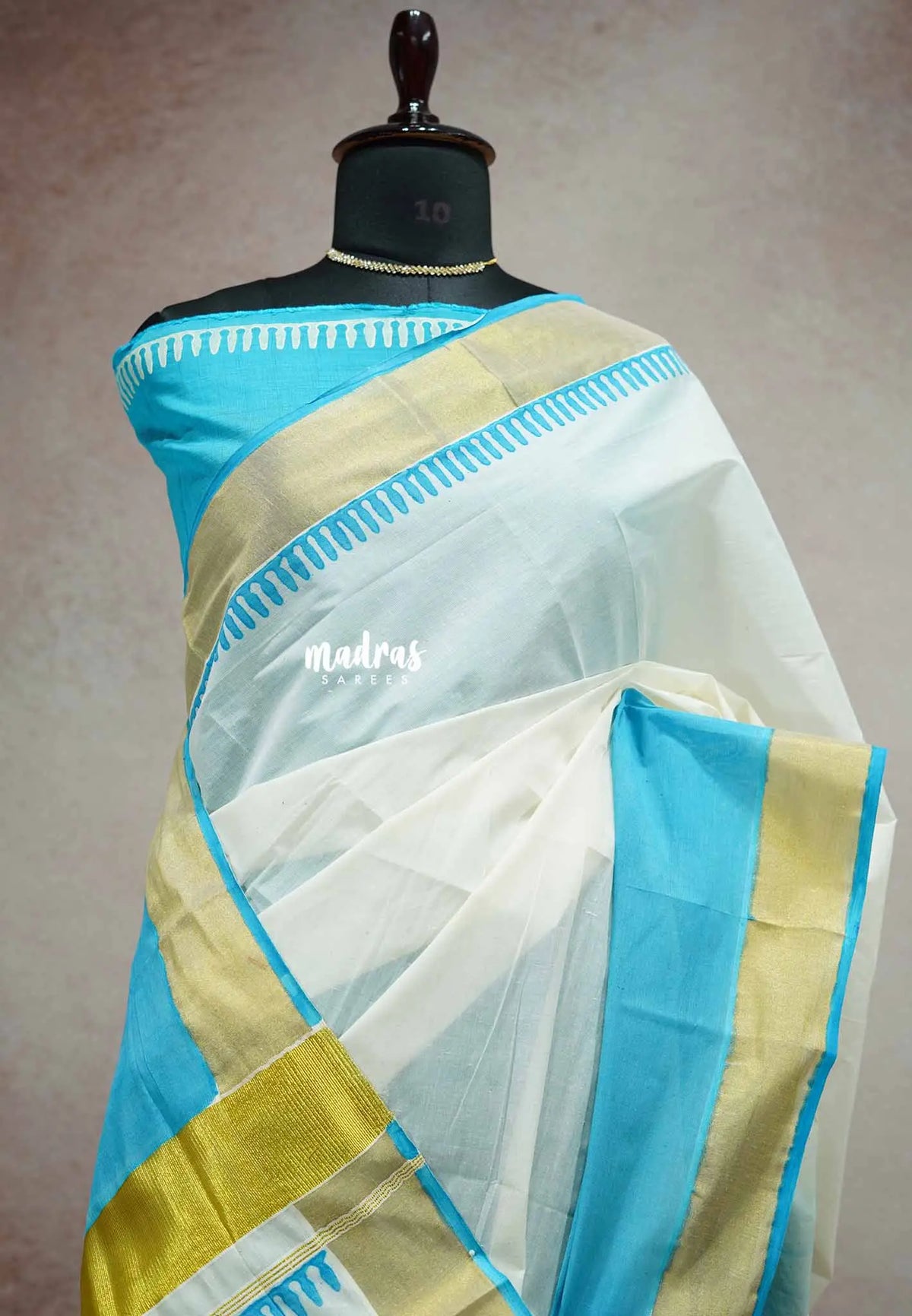 Breezy blue - Gradient Hand-Painted South Cotton Saree with raw silk blouse