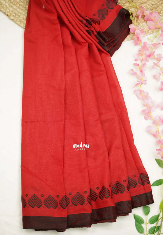 Idhayam -  Soft khadi bred saree with heart woven border