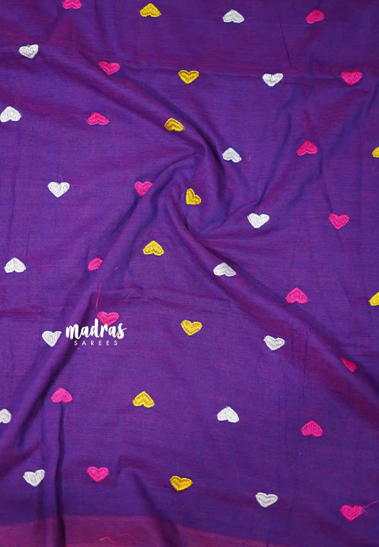 Idhayam -  Soft khadi with heart embroidery - Dual shade purple