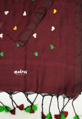 Idhayam -  Soft khadi with heart embroidery - Deep maroon