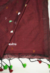 Idhayam -  Soft khadi with heart embroidery - Deep maroon