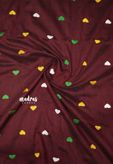 Idhayam -  Soft khadi with heart embroidery - Deep maroon