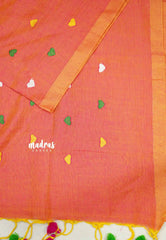 Idhayam -  Soft khadi with heart embroidery - Dual shade orange