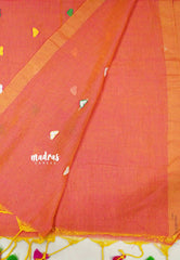 Idhayam -  Soft khadi with heart embroidery - Dual shade orange