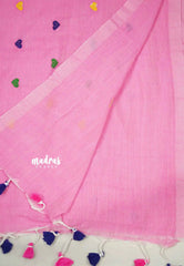 Idhayam -  Soft khadi with heart embroidery - Rose pink