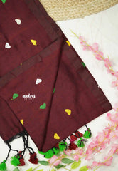 Idhayam -  Soft khadi with heart embroidery - Deep maroon