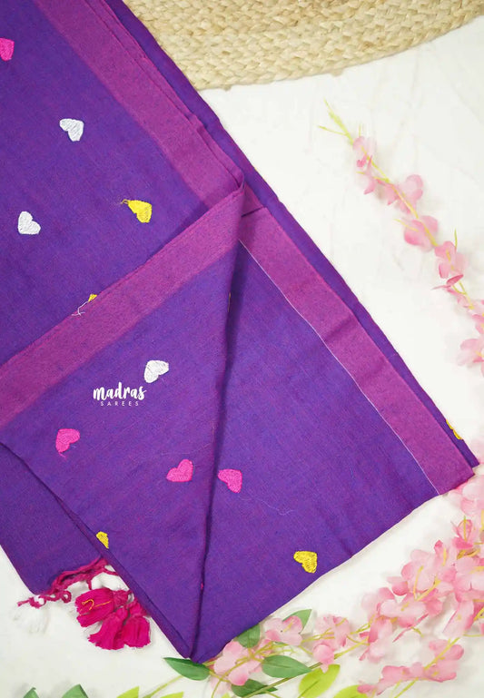 Idhayam -  Soft khadi with heart embroidery - Dual shade purple