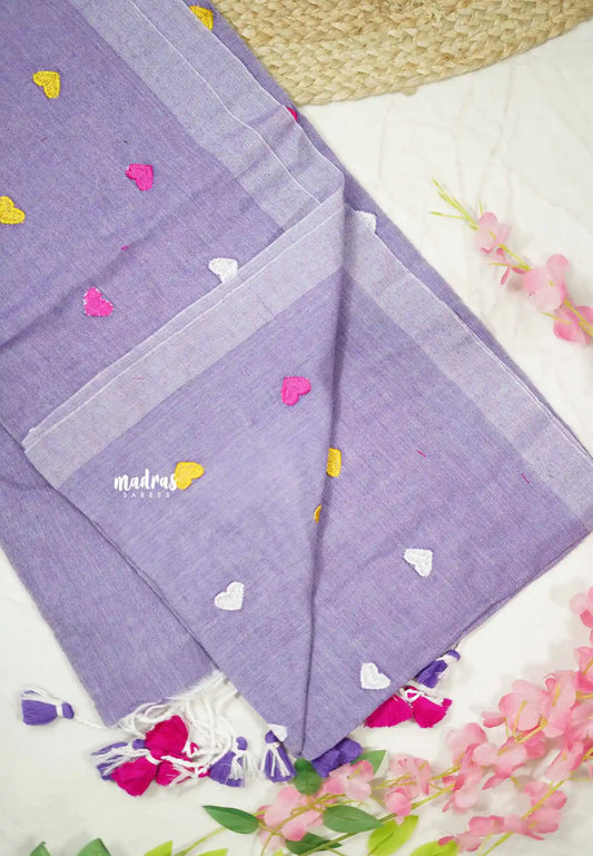 Idhayam -  Soft khadi with heart embroidery - Dual shade Lavender