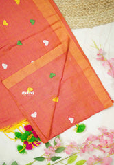 Idhayam -  Soft khadi with heart embroidery - Dual shade orange