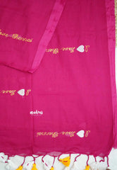 Soft Mul cotton I love chennai Embroidery saree - Rani pink