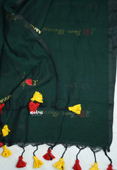 Soft Mul cotton I love chennai Embroidery saree - Green