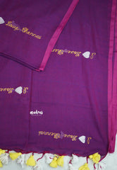 Soft Mul cotton I love chennai Embroidery saree - Dualshade Magenta purple