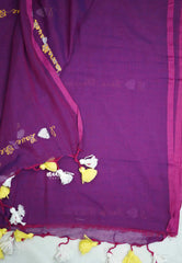 Soft Mul cotton I love chennai Embroidery saree - Dualshade Magenta purple