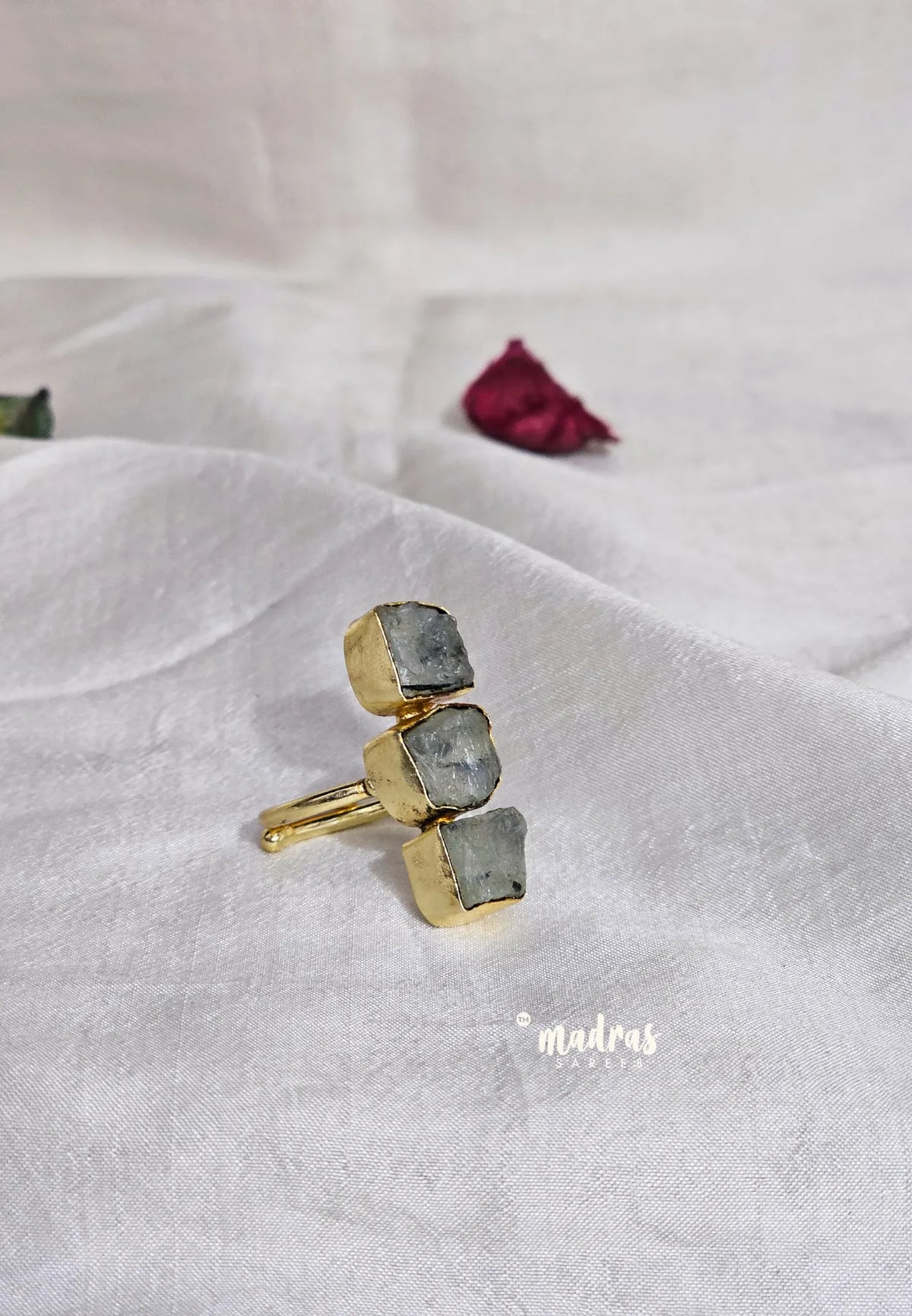 Moonstone Grey Raw Stone Handmade Imported Contemporary Stack Adjustable Ring
