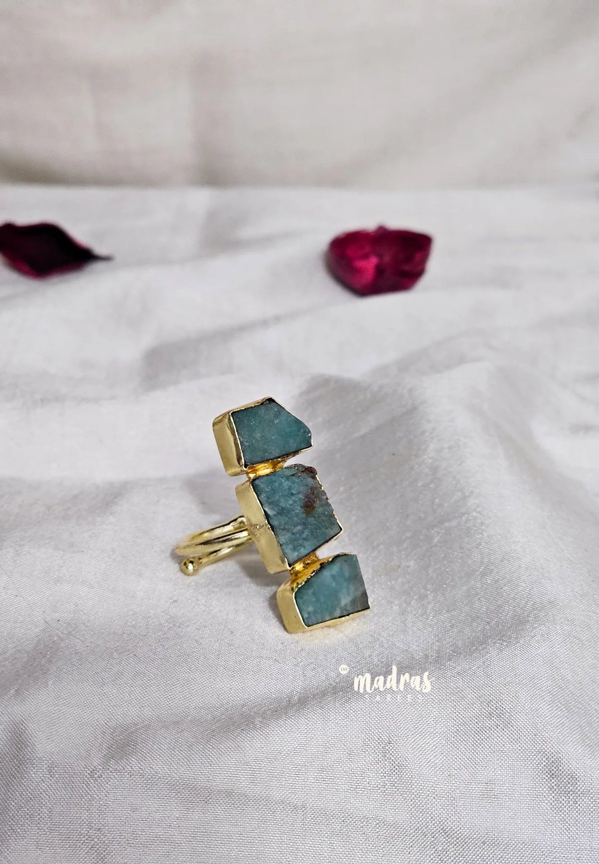 Malachite Green Raw Stone Handmade Imported Contemporary Stack Adjustable Ring