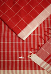 Andrea - Khadi cotton Red checks white border